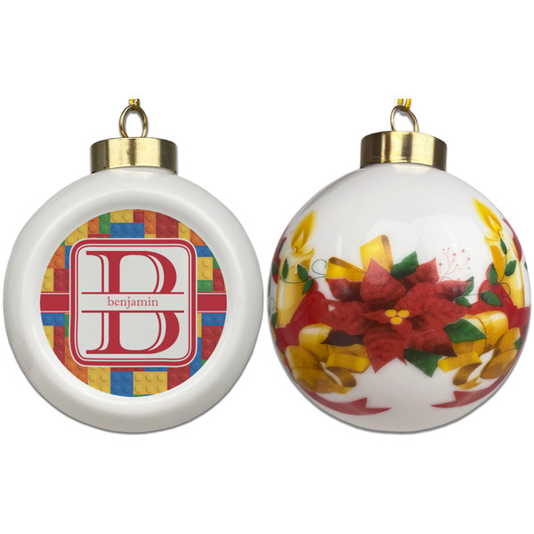 Building Blocks Ceramic Christmas Ornament - Poinsettias (APPROVAL)