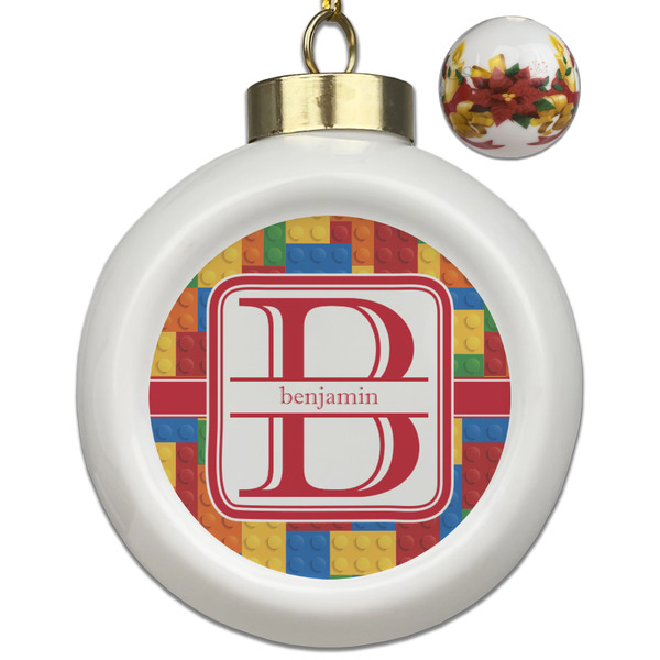 Custom Building Blocks Ceramic Ball Ornaments - Poinsettia Garland (Personalized)