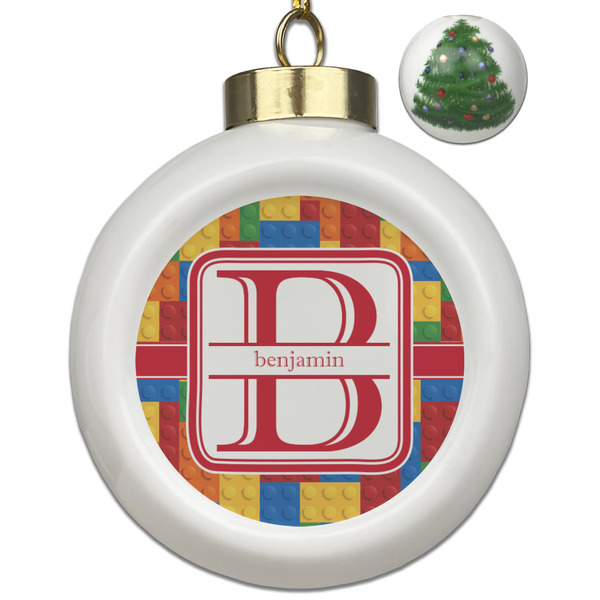 Custom Building Blocks Ceramic Ball Ornament - Christmas Tree (Personalized)