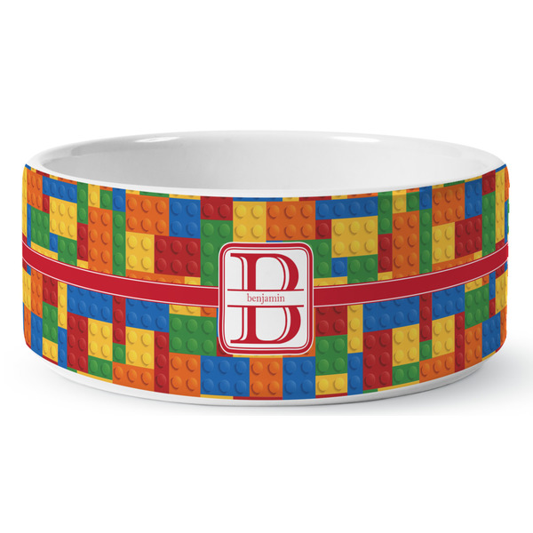 Building Blocks Ceramic Dog Bowl - Medium - Front