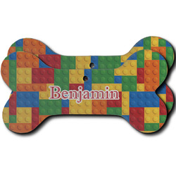 Building Blocks Ceramic Dog Ornament - Front & Back w/ Name and Initial
