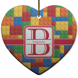 Building Blocks Heart Ceramic Ornament w/ Name and Initial