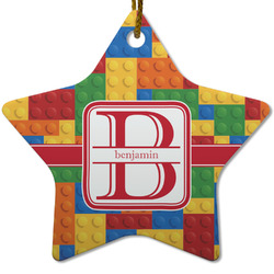 Building Blocks Star Ceramic Ornament w/ Name and Initial