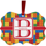 Building Blocks Metal Frame Ornament - Double Sided w/ Name and Initial
