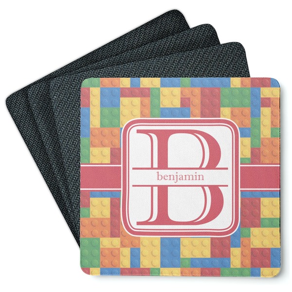 Custom Building Blocks Square Rubber Backed Coasters - Set of 4 (Personalized)