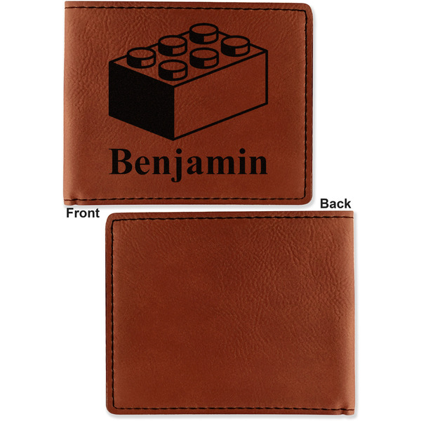 Building Blocks Cognac Leatherette Bifold Wallets - Front and Back Single Sided - Apvl