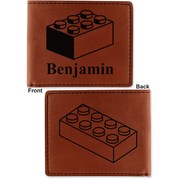 Building Blocks Cognac Leatherette Bifold Wallets - Front and Back