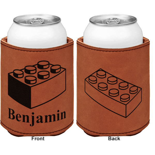 Building Blocks Cognac Leatherette Can Sleeve - Double Sided Front and Back