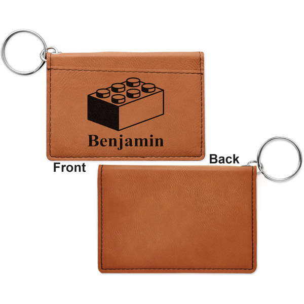Building Blocks Cognac Leatherette Keychain ID Holders - Front Apvl