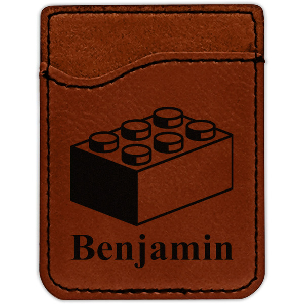 Building Blocks Cognac Leatherette Phone Wallet close up