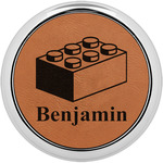 Building Blocks Leatherette Round Coaster w/ Silver Edge - Single or Set (Personalized)
