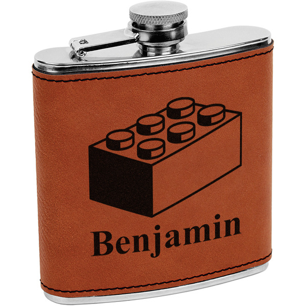 Custom Building Blocks Leatherette Wrapped Stainless Steel Flask (Personalized)