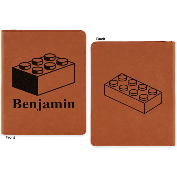 Building Blocks Cognac Leatherette Zipper Portfolios with Notepad - Double Sided - Apvl