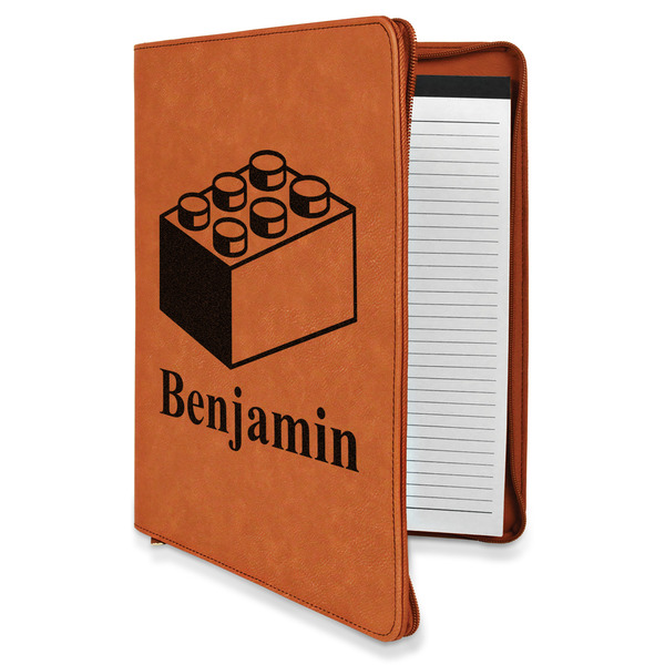 Custom Building Blocks Leatherette Zipper Portfolio with Notepad - Double Sided (Personalized)