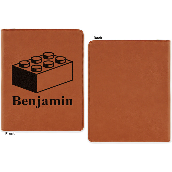 Building Blocks Cognac Leatherette Zipper Portfolios with Notepad - Single Sided - Apvl