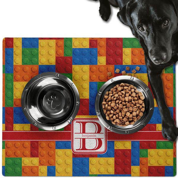 Custom Building Blocks Dog Food Mat - Large w/ Name and Initial