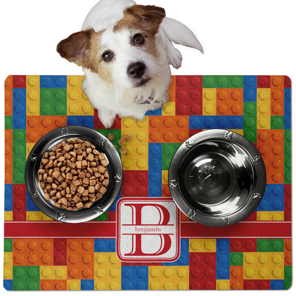 Custom Building Blocks Dog Food Mat - Medium w/ Name and Initial