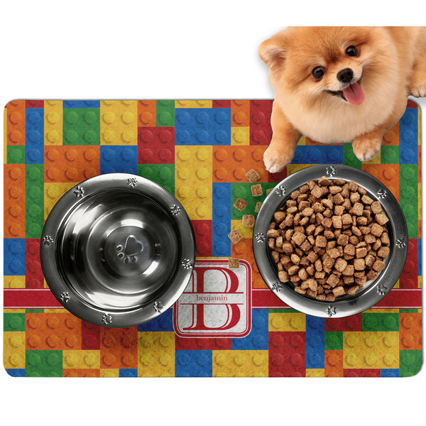 Custom Building Blocks Dog Food Mat - Small w/ Name and Initial