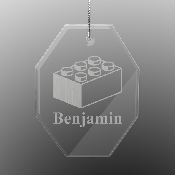 Custom Building Blocks Engraved Glass Ornament - Octagon (Personalized)