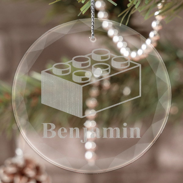 Custom Building Blocks Engraved Glass Ornament (Personalized)