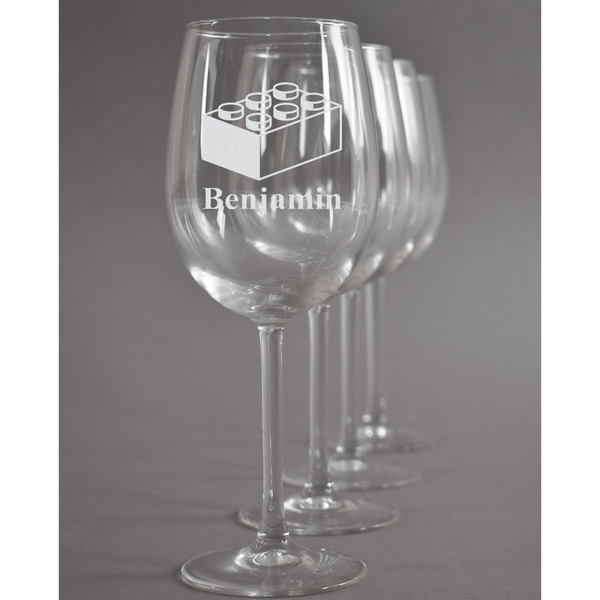 Custom Building Blocks Wine Glasses (Set of 4) (Personalized)