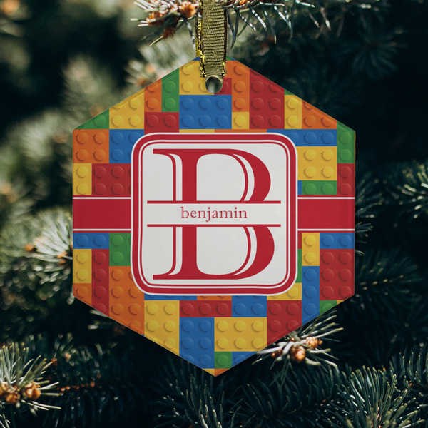 Building Blocks Frosted Glass Ornament - Hexagon (Lifestyle)