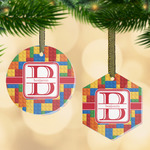 Building Blocks Flat Glass Ornament w/ Name and Initial