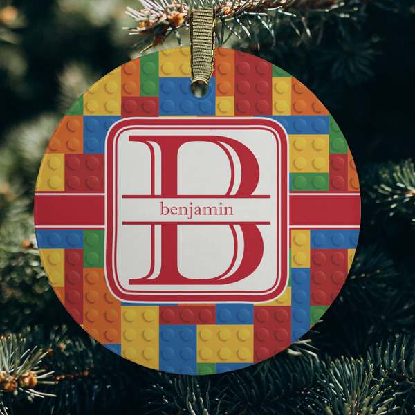 Building Blocks Frosted Glass Ornament - Round (Lifestyle)