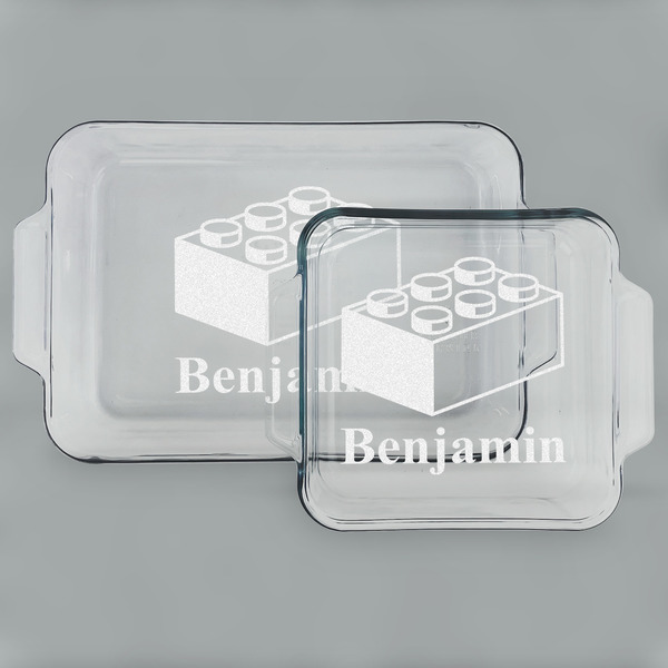 Custom Building Blocks Set of Glass Baking & Cake Dish - 13in x 9in & 8in x 8in (Personalized)