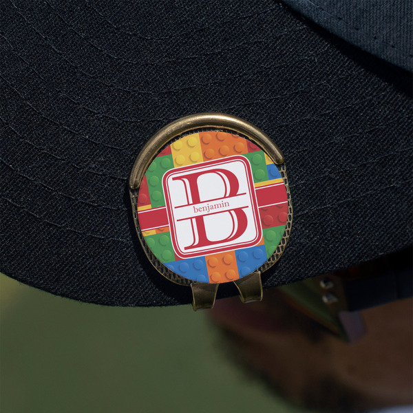 Building Blocks Golf Ball Marker Hat Clip - Gold - On Hat