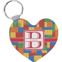 Building Blocks Heart Plastic Keychain w/ Name and Initial