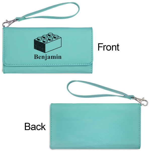 Building Blocks Ladies Wallets - Faux Leather - Teal - Front & Back View