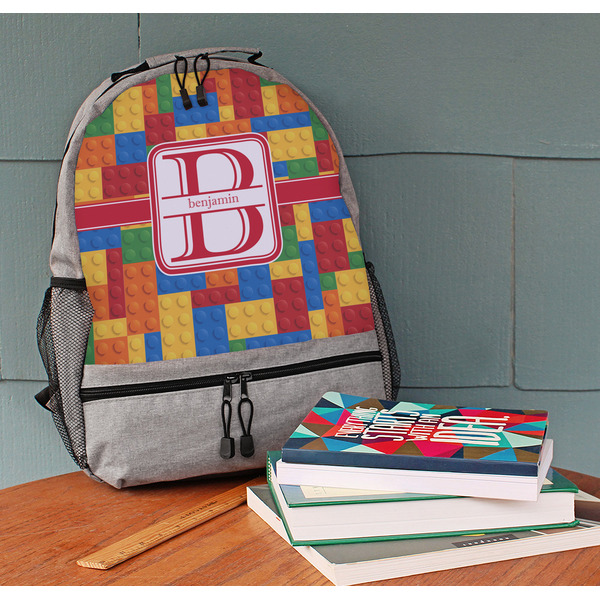 Building Blocks Large Backpack - Gray - On Desk