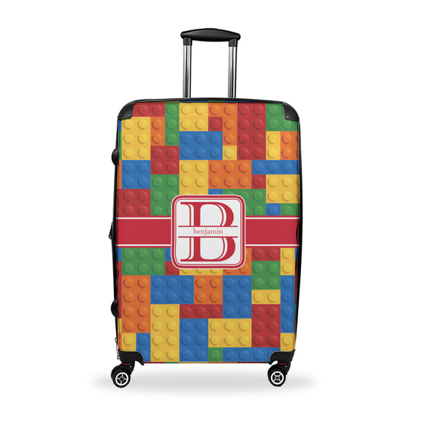 Custom Building Blocks Suitcase - 28" Large - Checked w/ Name and Initial