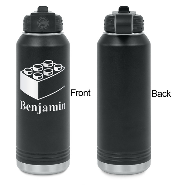 Building Blocks Laser Engraved Water Bottles - Front Engraving - Front & Back View