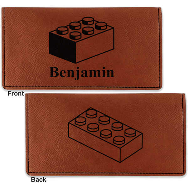 Building Blocks Leather Checkbook Holder Front and Back