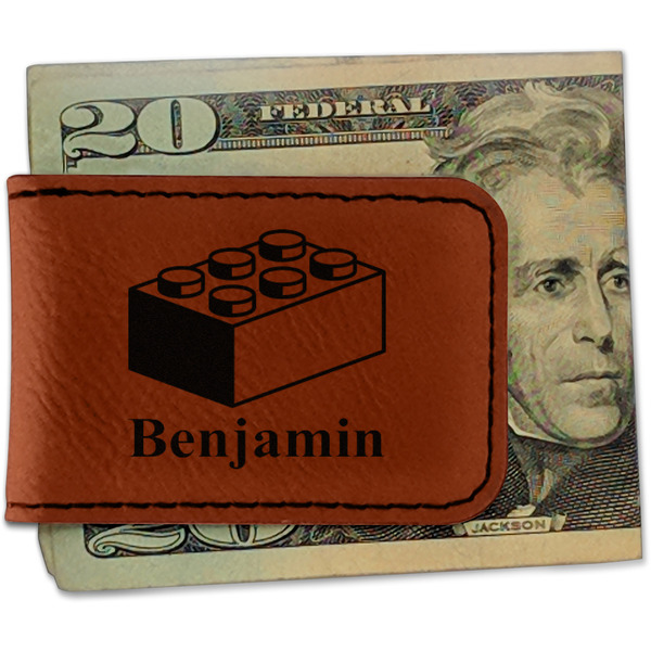 Custom Building Blocks Leatherette Magnetic Money Clip - Single Sided (Personalized)