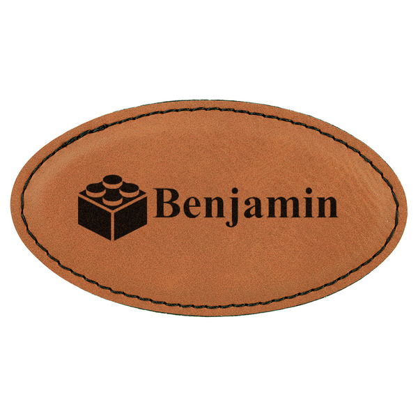 Custom Building Blocks Leatherette Oval Name Badge with Magnet (Personalized)