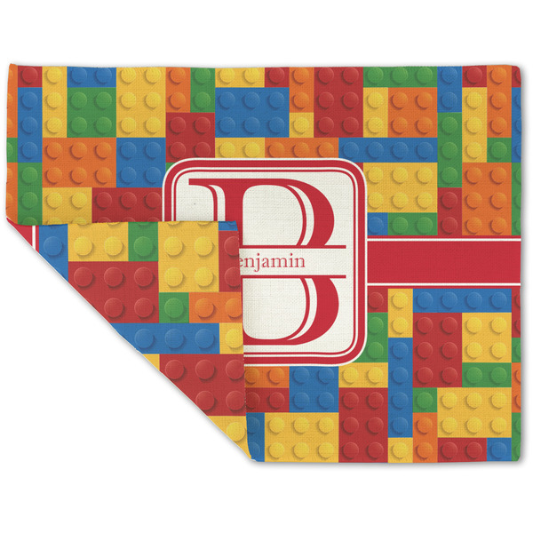 Custom Building Blocks Double-Sided Linen Placemat - Single w/ Name and Initial