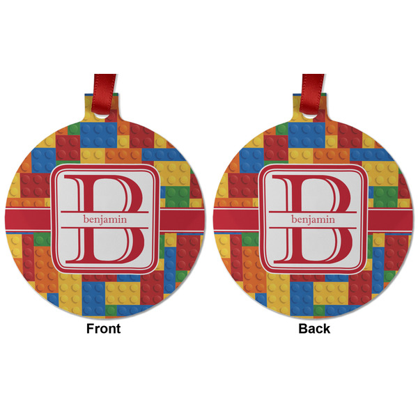 Building Blocks Metal Ball Ornament - Front and Back