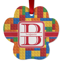 Building Blocks Metal Paw Ornament - Double Sided w/ Name and Initial