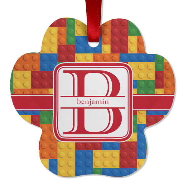 Custom Building Blocks Metal Paw Ornament - Double Sided w/ Name and Initial