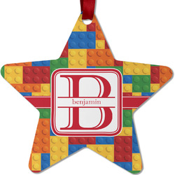 Building Blocks Metal Star Ornament - Double Sided w/ Name and Initial