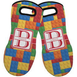 Building Blocks Neoprene Oven Mitts - Set of 2 w/ Name and Initial