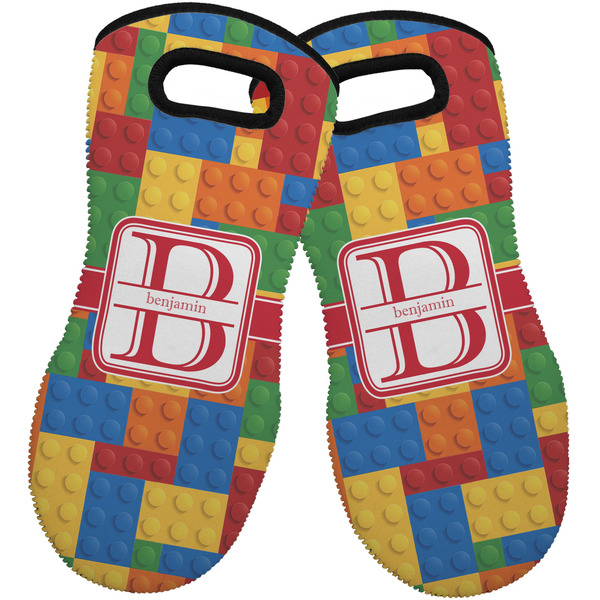 Custom Building Blocks Neoprene Oven Mitts - Set of 2 w/ Name and Initial