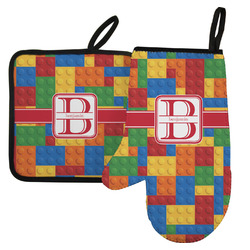 Building Blocks Left Oven Mitt & Pot Holder Set w/ Name and Initial