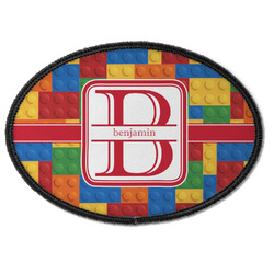 Building Blocks Iron On Oval Patch w/ Name and Initial