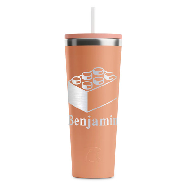 Custom Building Blocks RTIC Everyday Tumbler with Straw - 28oz - Peach - Single-Sided (Personalized)