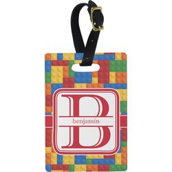 Building Blocks Plastic Luggage Tag - Rectangular w/ Name and Initial