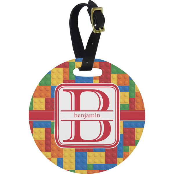 Custom Building Blocks Plastic Luggage Tag - Round (Personalized)